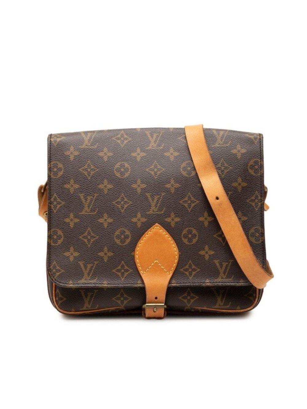 Louis Vuitton Monogram Cartouchiere GM Crossbody Shoulder Bag Brown Leather
